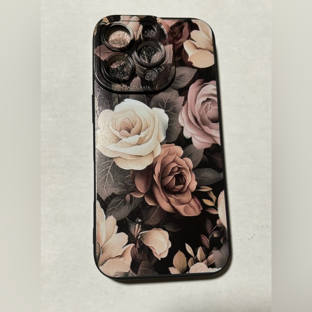 New, IPhone 16 Pro Floral Pattern Cell Phone Case - Black and Pink - Picture 3 of 3